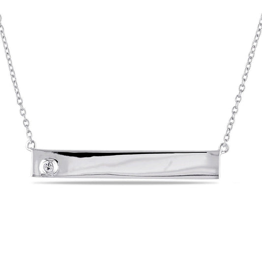 White Sapphire Bar Necklace in Sterling Silver - 17
