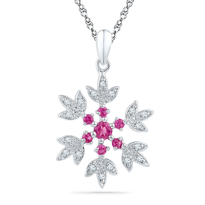 Lab-Created Pink Sapphire and Diamond Accent Snowflake Pendant in Sterling Silver