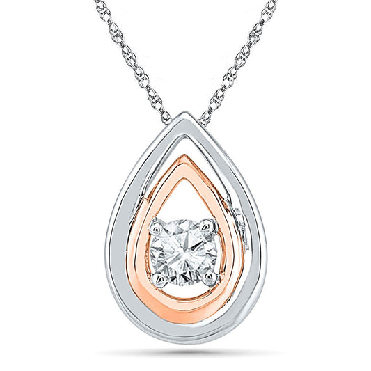 5.0mm Lab-Created White Sapphire Double Drop Pendant in Sterling Silver and 10K Rose Gold