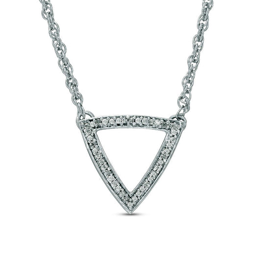 Natural Diamond Accent Outline Triangle Necklace in Sterling Silver - 17