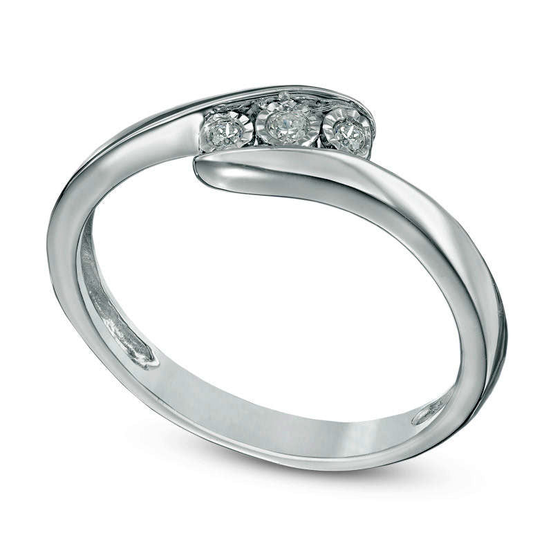 0.07 CT. T.W. Natural Diamond Three Stone Bypass Promise Ring in Sterling Silver