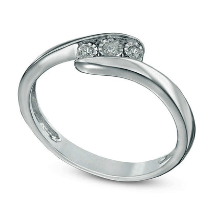 0.07 CT. T.W. Natural Diamond Three Stone Bypass Promise Ring in Sterling Silver