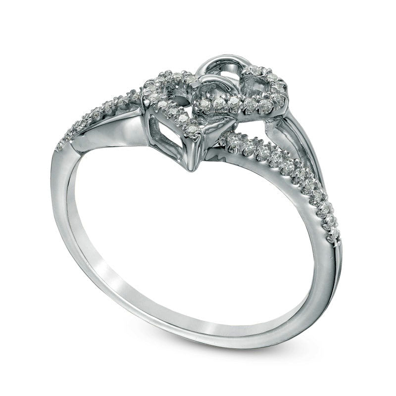 0.10 CT. T.W. Natural Diamond Interlocking Hearts Ring in Solid 10K White Gold