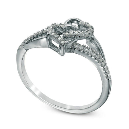 0.10 CT. T.W. Natural Diamond Interlocking Hearts Ring in Solid 10K White Gold