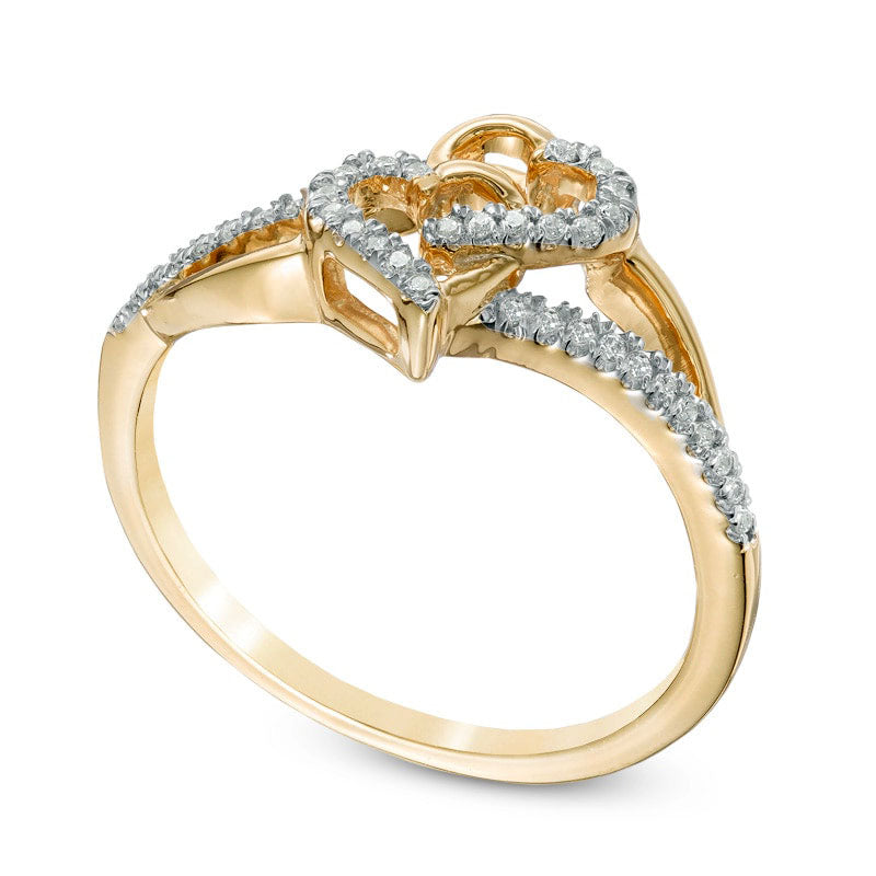 0.10 CT. T.W. Natural Diamond Interlocking Hearts Ring in Solid 10K Yellow Gold