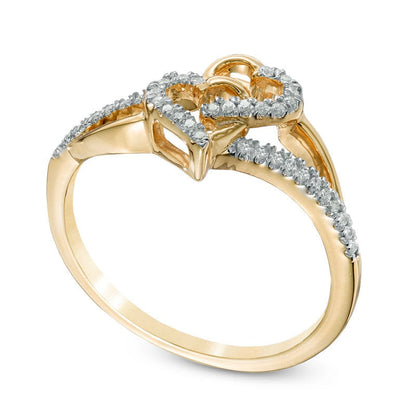 0.10 CT. T.W. Natural Diamond Interlocking Hearts Ring in Solid 10K Yellow Gold