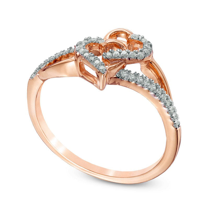 0.10 CT. T.W. Natural Diamond Interlocking Hearts Ring in Solid 10K Rose Gold