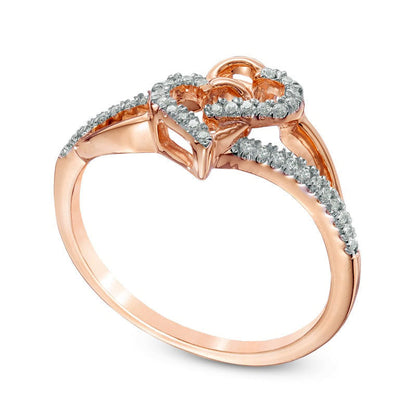 0.10 CT. T.W. Natural Diamond Interlocking Hearts Ring in Solid 10K Rose Gold
