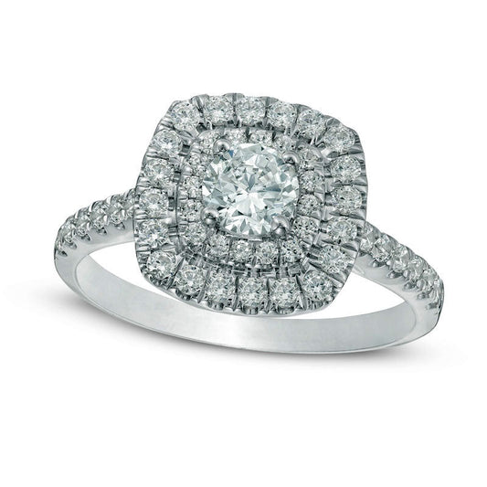 1.0 CT. T.W. Natural Diamond Double Square Frame Engagement Ring in Solid 14K White Gold
