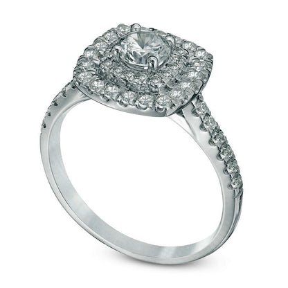1.0 CT. T.W. Natural Diamond Double Square Frame Engagement Ring in Solid 14K White Gold