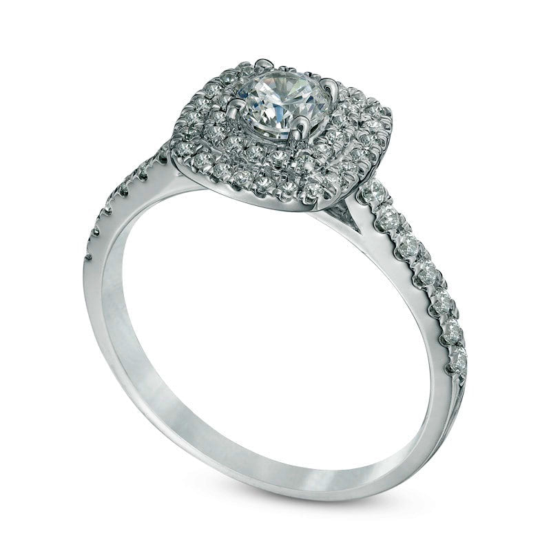0.75 CT. T.W. Natural Diamond Double Square Frame Engagement Ring in Solid 14K White Gold