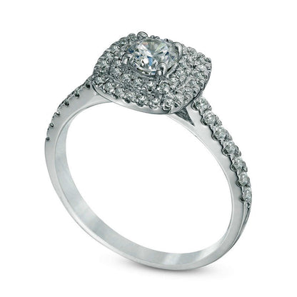 0.75 CT. T.W. Natural Diamond Double Square Frame Engagement Ring in Solid 14K White Gold