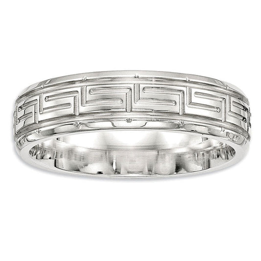 Men's 6.0mm Greek Key Wedding Band in Sterling Silver