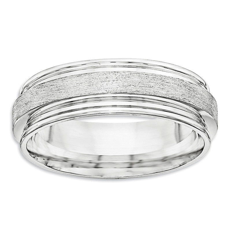 Men's 7.0mm Brushed Tapered Groove Wedding Band in Sterling Silver