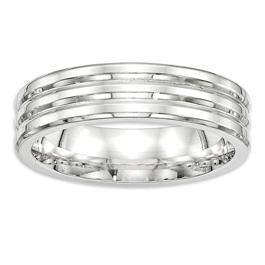 Men's 6.0mm Double Groove Wedding Band in Sterling Silver