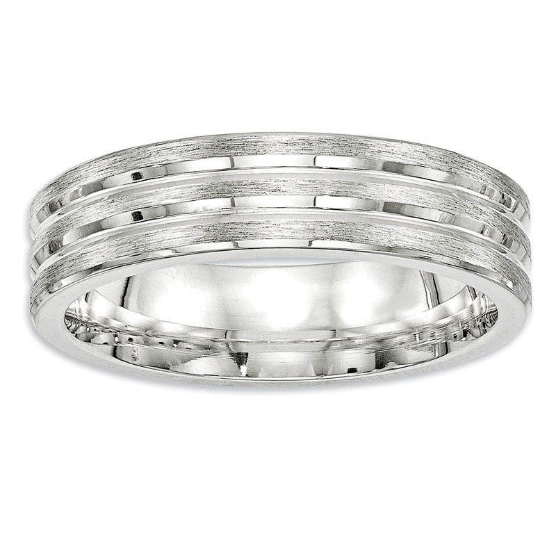 Men's 6.0mm Double Groove Brushed Wedding Band in Sterling Silver