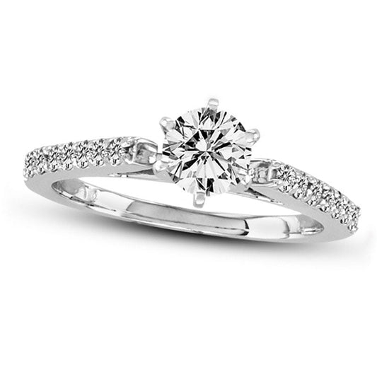 0.88 CT. T.W. Natural Diamond Engagement Ring in Solid 14K White Gold