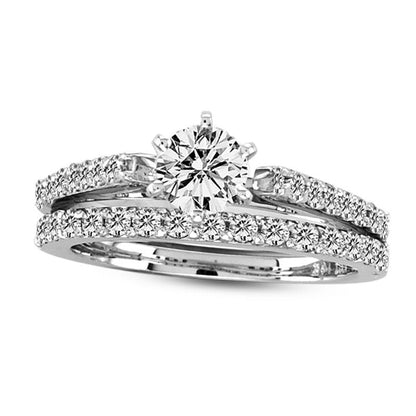 1.25 CT. T.W. Natural Diamond Bridal Engagement Ring Set in Solid 14K White Gold