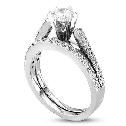 1.25 CT. T.W. Natural Diamond Bridal Engagement Ring Set in Solid 14K White Gold