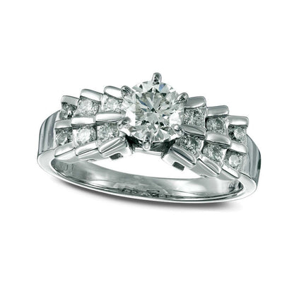 1.0 CT. T.W. Natural Diamond Double Row Tapered Sides Engagement Ring in Solid 14K White Gold