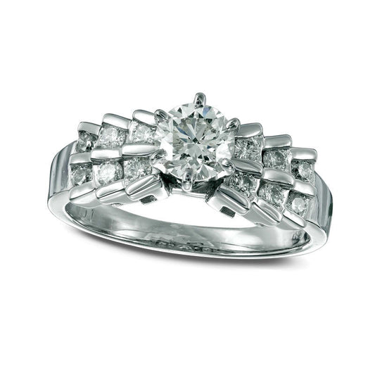 1.0 CT. T.W. Natural Diamond Double Row Tapered Sides Engagement Ring in Solid 14K White Gold