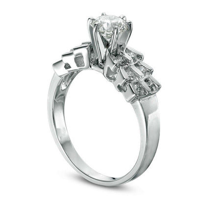 1.0 CT. T.W. Natural Diamond Double Row Tapered Sides Engagement Ring in Solid 14K White Gold