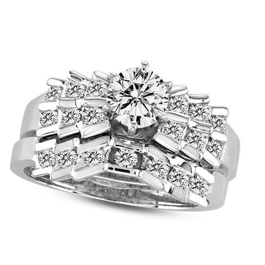 1.25 CT. T.W. Natural Diamond Tapered Sides Bridal Engagement Ring Set in Solid 14K White Gold