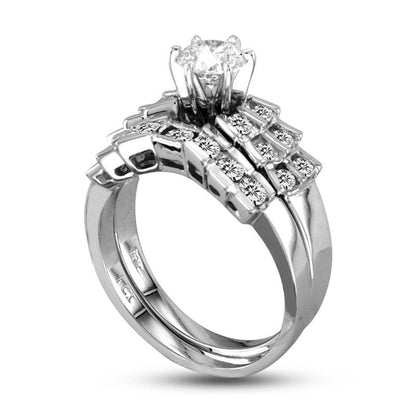 1.25 CT. T.W. Natural Diamond Tapered Sides Bridal Engagement Ring Set in Solid 14K White Gold