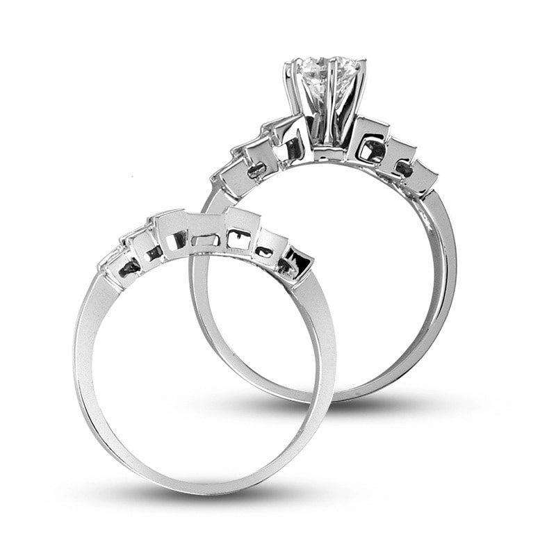1.25 CT. T.W. Natural Diamond Tapered Sides Bridal Engagement Ring Set in Solid 14K White Gold