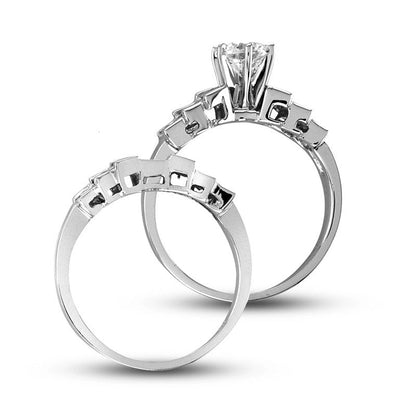 1.25 CT. T.W. Natural Diamond Tapered Sides Bridal Engagement Ring Set in Solid 14K White Gold