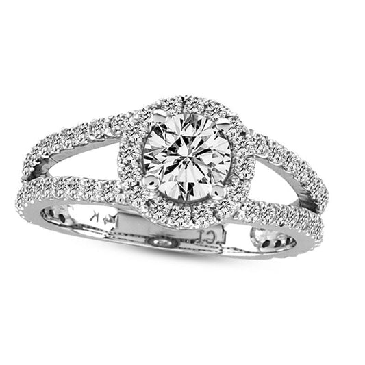 1.63 CT. T.W. Natural Diamond Frame Split Shank Engagement Ring in Solid 14K White Gold