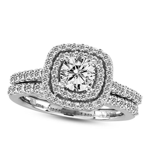 1.63 CT. T.W. Natural Diamond Square Frame Bridal Engagement Ring Set in Solid 14K White Gold