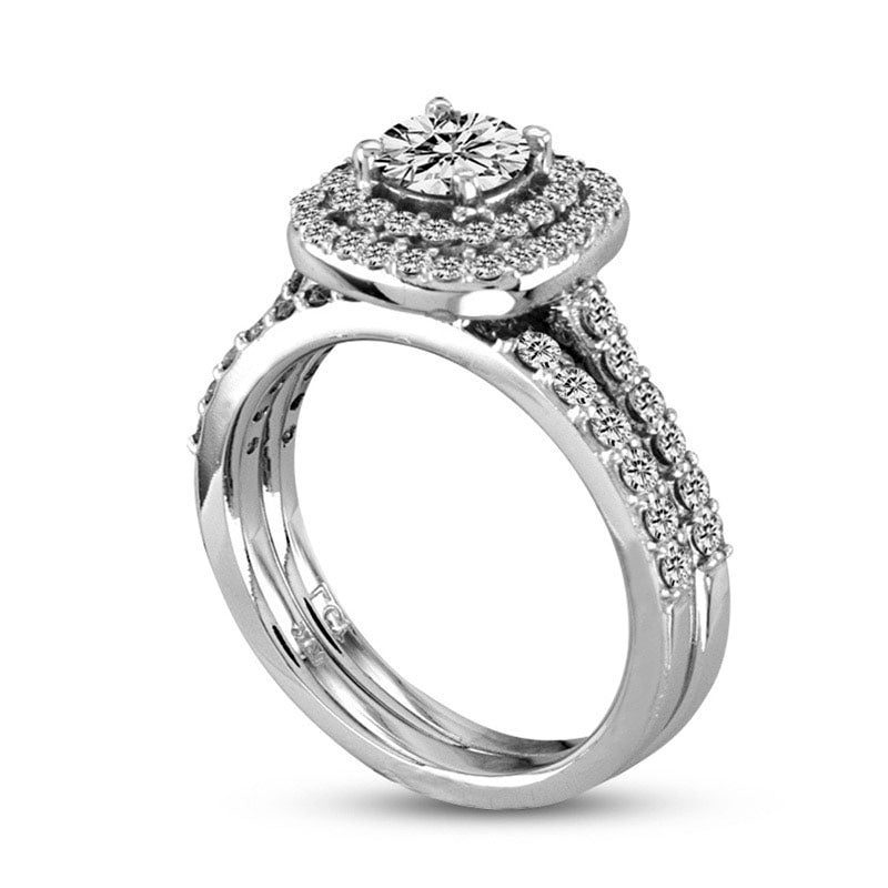1.63 CT. T.W. Natural Diamond Square Frame Bridal Engagement Ring Set in Solid 14K White Gold