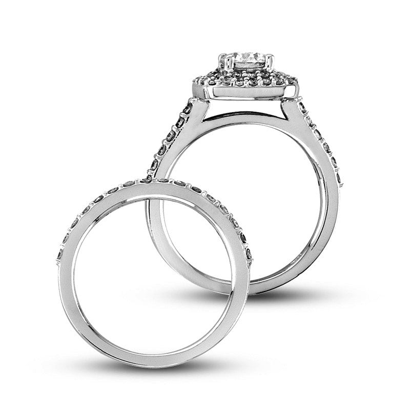 1.63 CT. T.W. Natural Diamond Square Frame Bridal Engagement Ring Set in Solid 14K White Gold