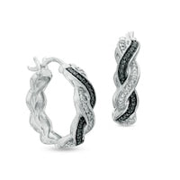 Enhanced Black and White Diamond Accent Braid Hoop Earrings in Sterling Silver