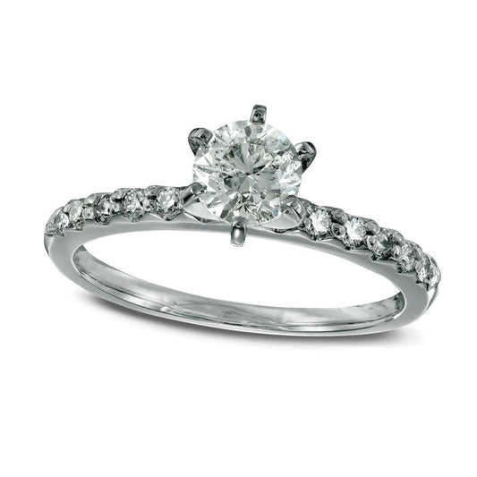 0.88 CT. T.W. Natural Diamond Engagement Ring in Solid 14K White Gold