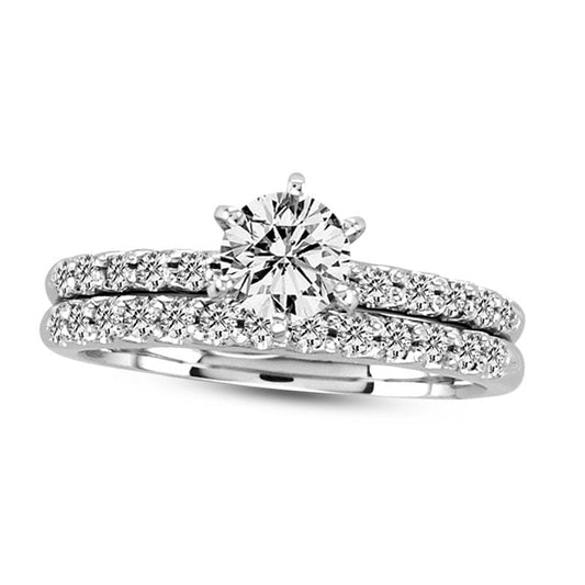 1.0 CT. T.W. Natural Diamond Bridal Engagement Ring Set in Solid 14K White Gold