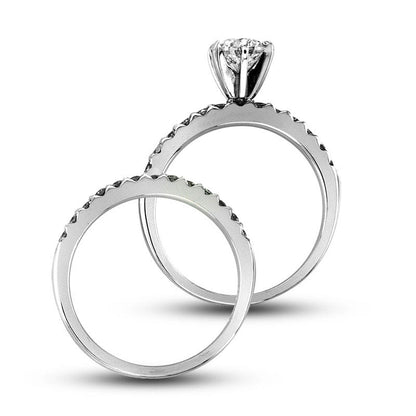1.0 CT. T.W. Natural Diamond Bridal Engagement Ring Set in Solid 14K White Gold