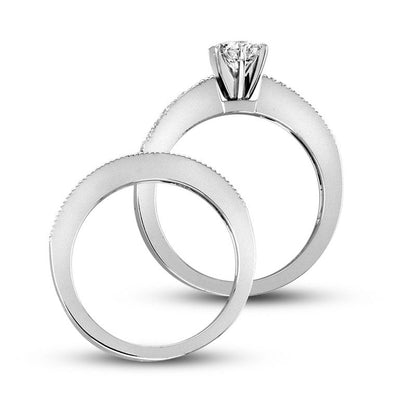 0.88 CT. T.W. Natural Diamond Antique Vintage-Style Bridal Engagement Ring Set in Solid 14K White Gold