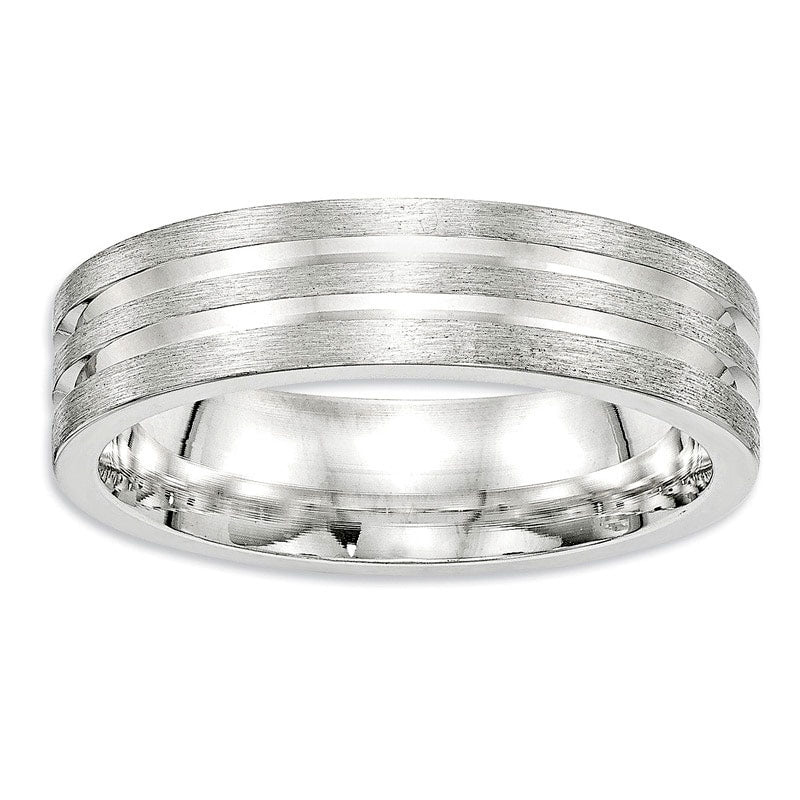 Men's 6.0mm Double Groove Brushed Wedding Band in Sterling Silver