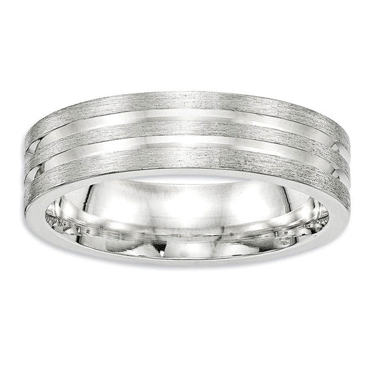 Men's 6.0mm Double Groove Brushed Wedding Band in Sterling Silver