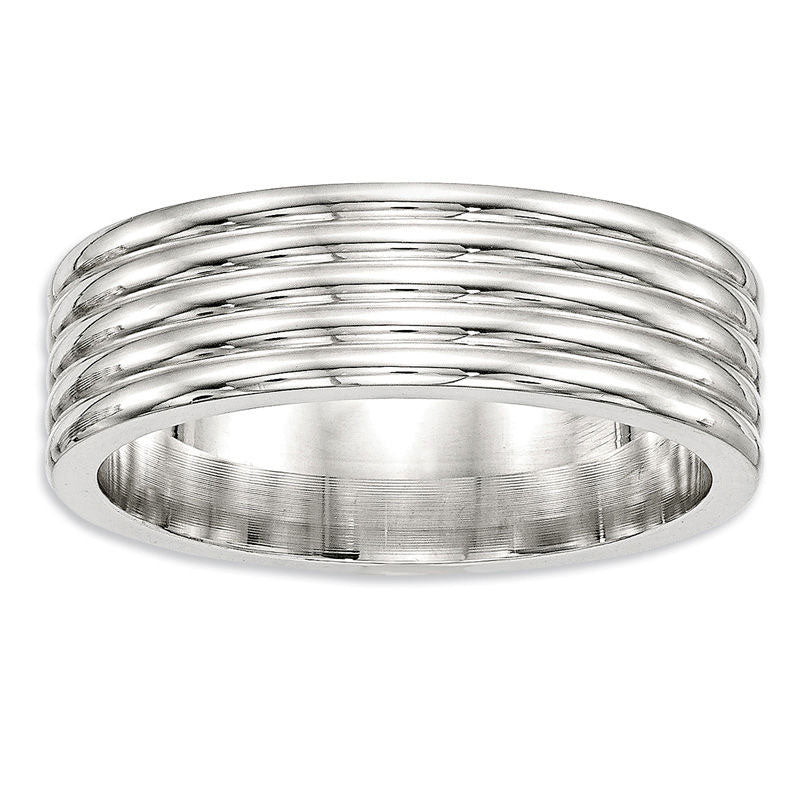 Men's 7.0mm Multi-Groove Wedding Band in Sterling Silver