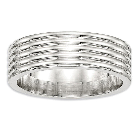 Men's 7.0mm Multi-Groove Wedding Band in Sterling Silver