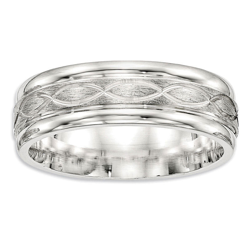 Men's 7.0mm Infinity Stripe Brushed Wedding Band in Sterling Silver