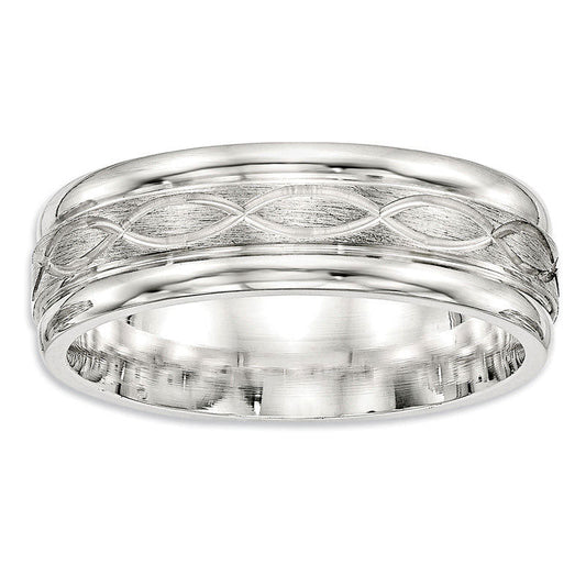 Men's 7.0mm Infinity Stripe Brushed Wedding Band in Sterling Silver