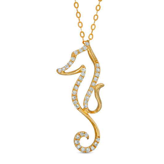 0.1 CT. T.W. Natural Diamond Seahorse Pendant in 10K Yellow Gold - 17
