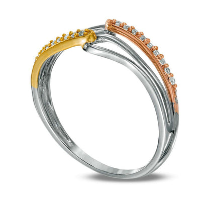 0.10 CT. T.W. Natural Diamond Interlocking Ring in Sterling Silver and Solid 10K Two-Tone Gold