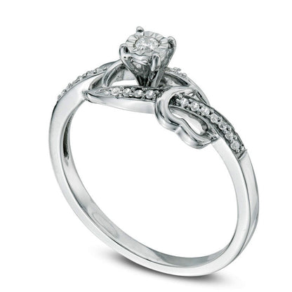 0.10 CT. T.W. Natural Diamond Bypass with Hearts Promise Ring in Sterling Silver