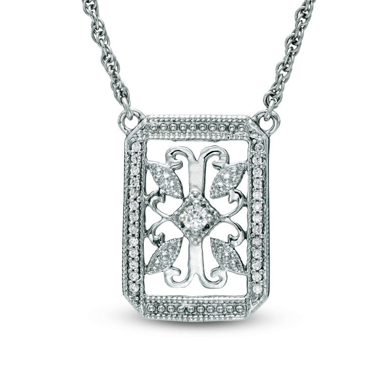 0.17 CT. T.W. Natural Diamond Antique Vintage-Style Filigree Necklace in Sterling Silver - 17