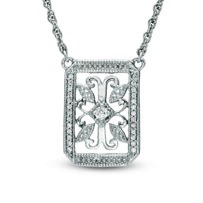 0.17 CT. T.W. Natural Diamond Antique Vintage-Style Filigree Necklace in Sterling Silver - 17